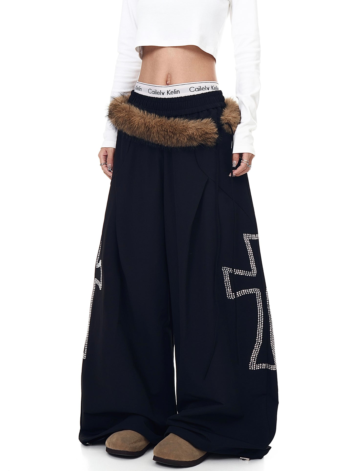 American Retro Deconstructed Detachable Fur Collar Overalls