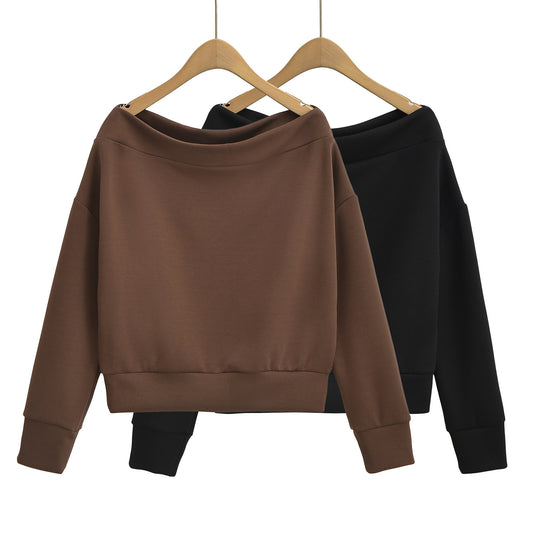 Women's French Off-shoulder Shoulder-baring Pullover Long Sleeve Sweater