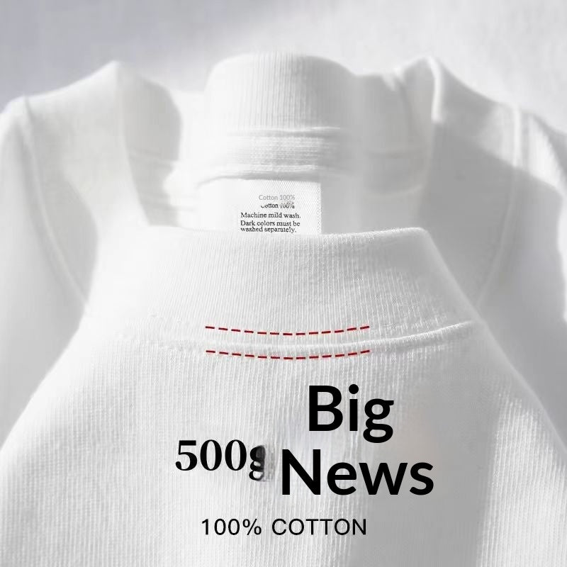 Ivory White 500g Heavyweight Pure Cotton Solid-Color Short-Sleeve Top