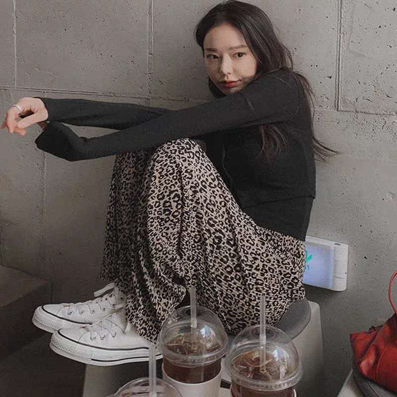 Summer Chiffon Leopard Print Loose Plus Size Casual Wide-leg Pants