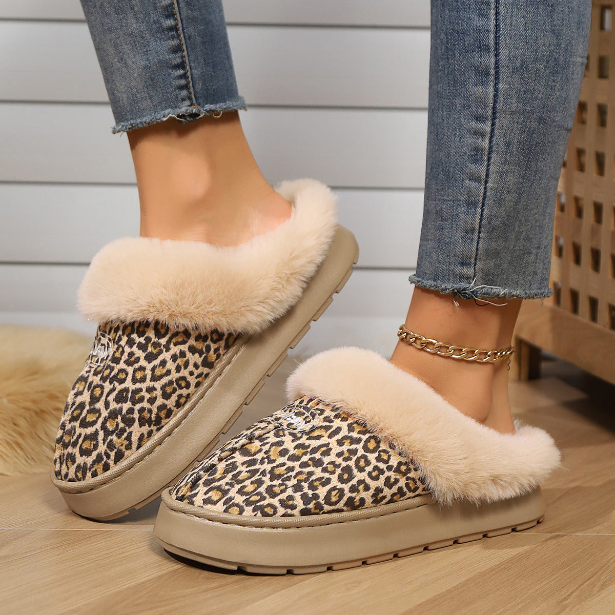Couple's Simple Autumn And Winter Indoor Half-covered Heel Slippers