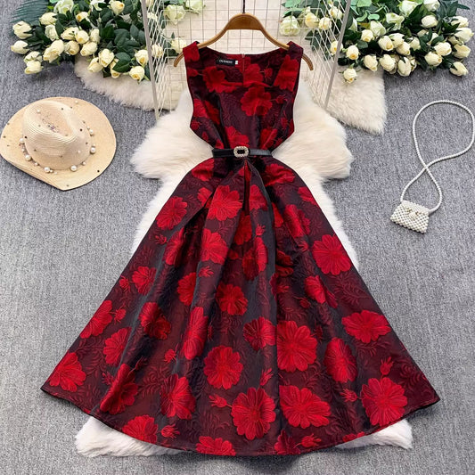 Stylish High-End Jacquard Square-Neck Sleeveless Dress For Women