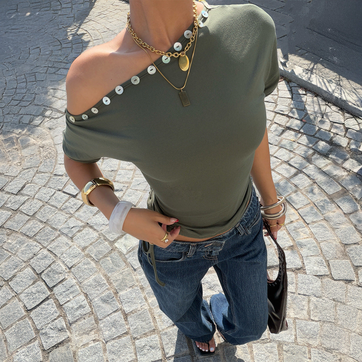 Slim-fit Kort T-shirt Med Én Skulder