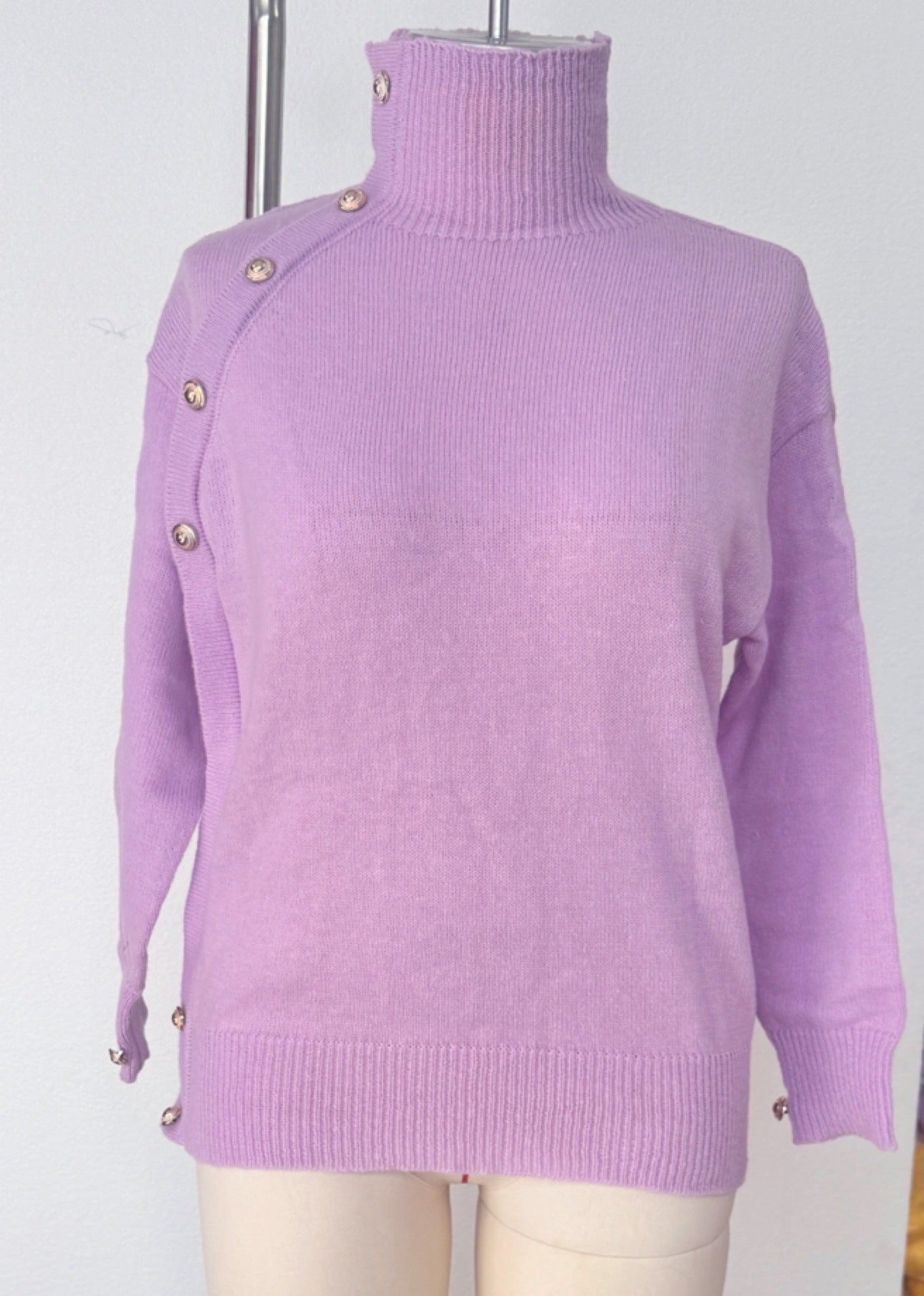 Women's Decorative Button Turtleneck Sweater