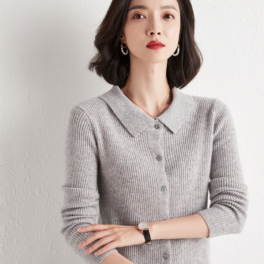 Polo krave Slim Fit Slankende Langærmet Top med Knapper Cardigan