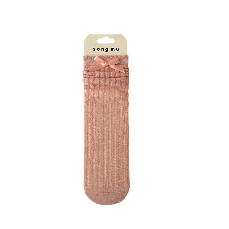 Thin Mesh Hollow Out Bow Mid-calf Length Loose Socks Breathable Sweat Absorbing