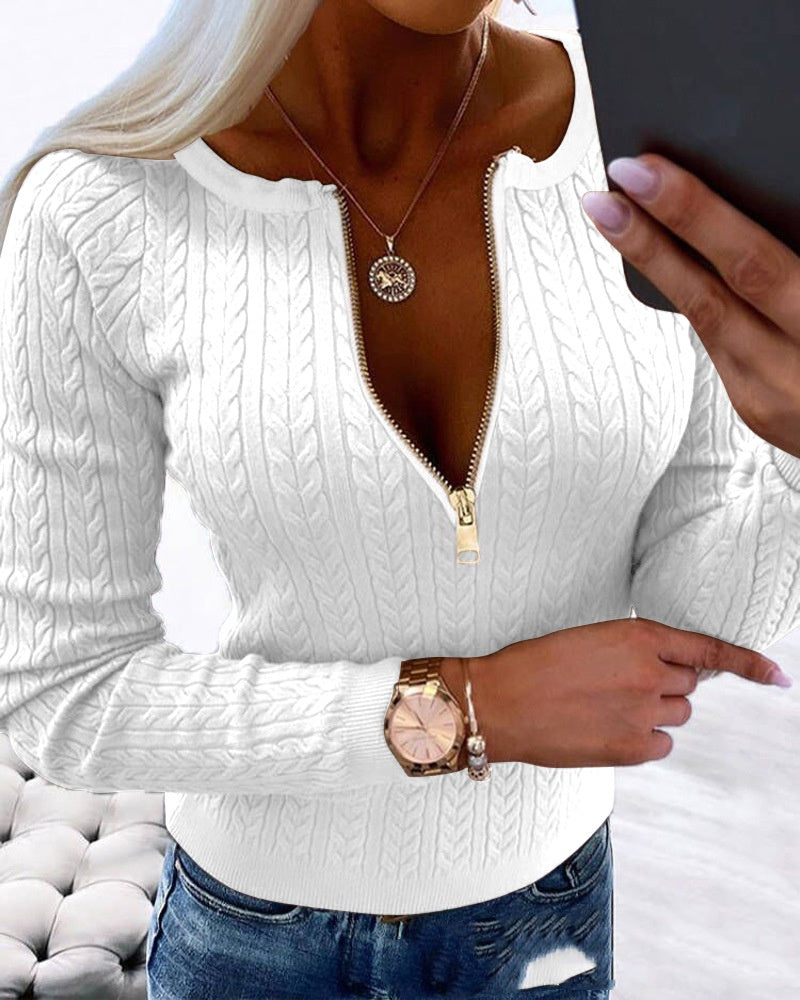 New Fashion Zipper Twist Wool Top
