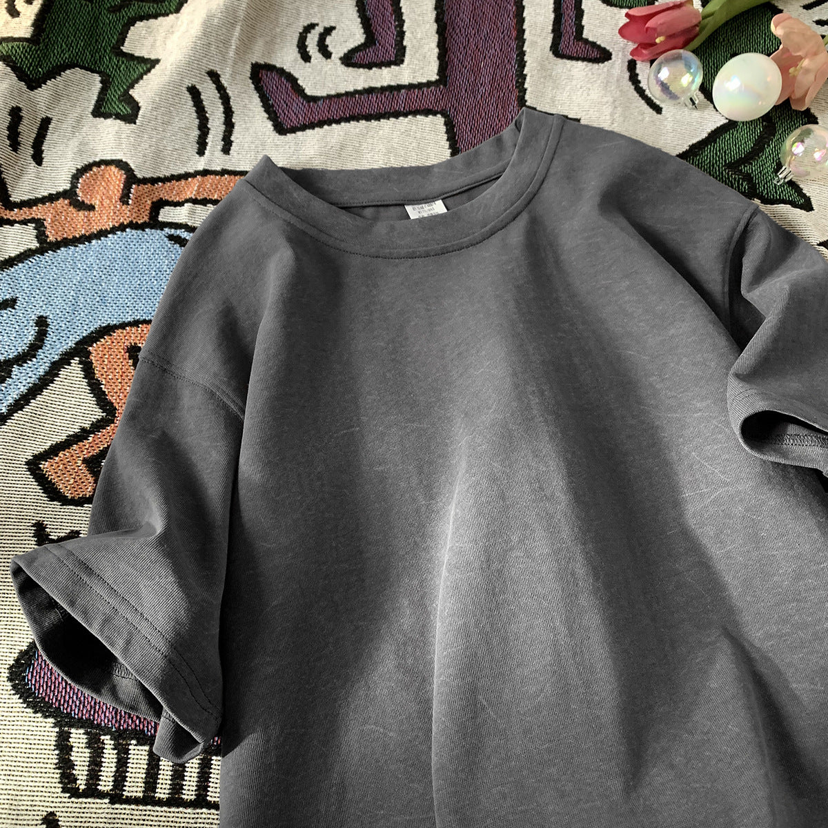 Stenvasket Iskold Tencel Bomuld Is-silke Kortærmet T-shirt