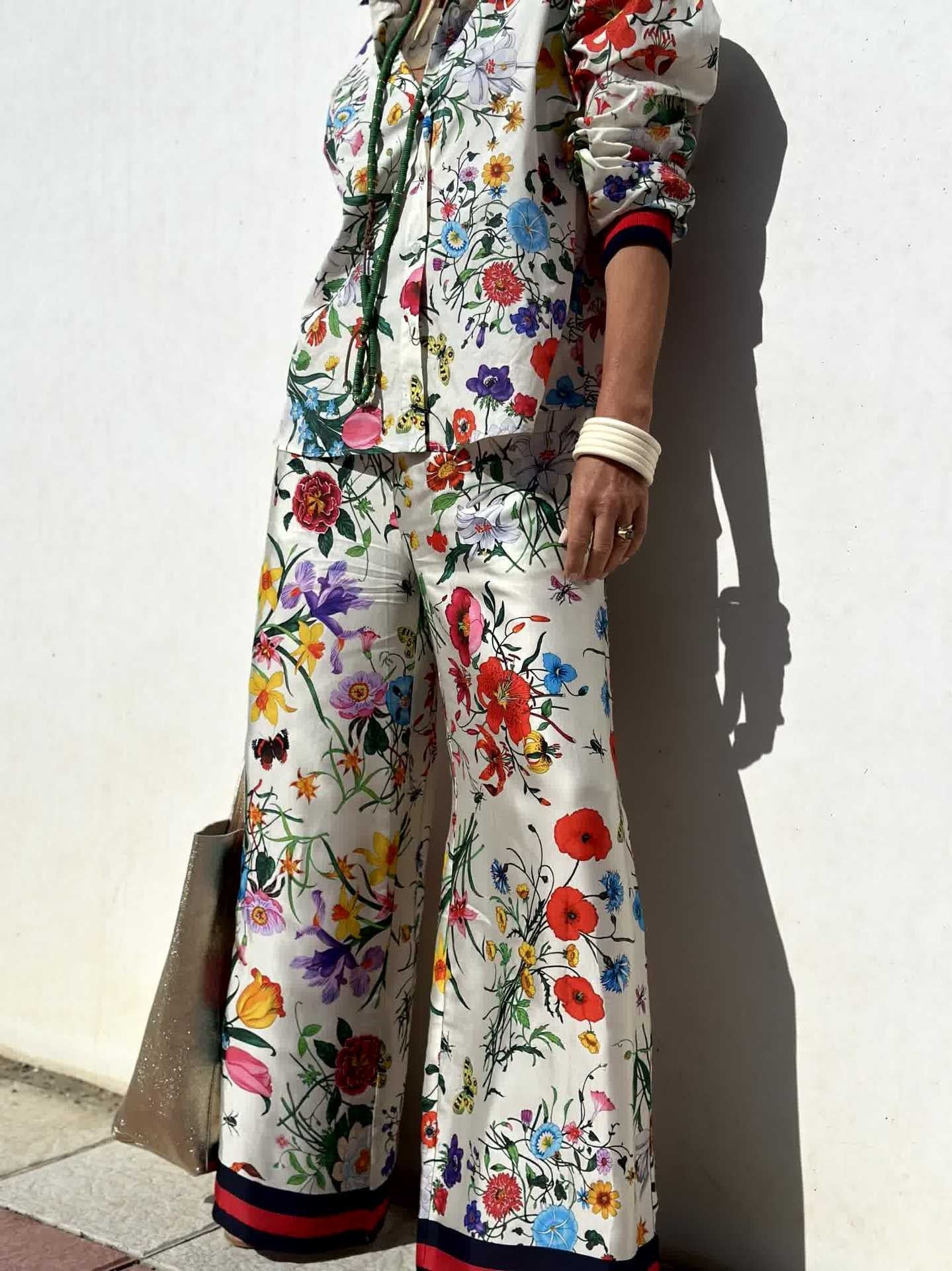 Printed Casual Trousers Shirt Fashion Tops Suit