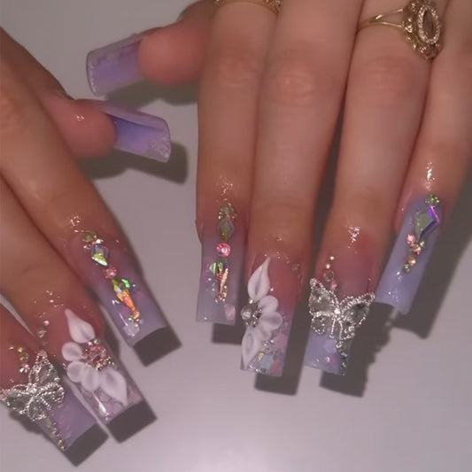 Nail Patch Wear Butterfly Colorful Crystals Removable