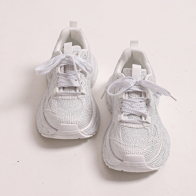 Platform Dad Sneakers til Kvinder Nye Åndbare Rhinestone Fuld Diamantrem