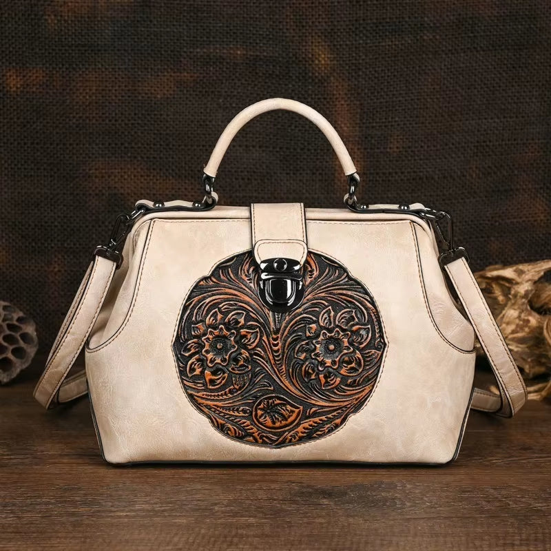 2025 Luxury Handmade Women's Shoulder Bag - Vintage Embossed Leather Handbag with Dual Functionality