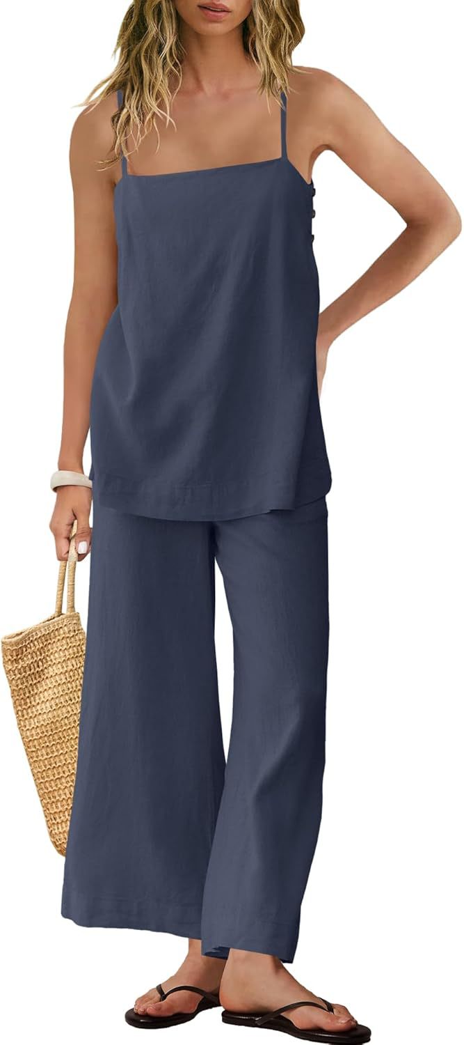 Fashionable Casual Womens Spaghetti-Strap Tank Top And Pants Set