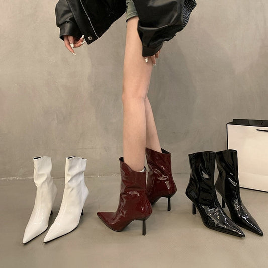 Women's Spring And Autumn New Slimming Stiletto Short Ankle Boots