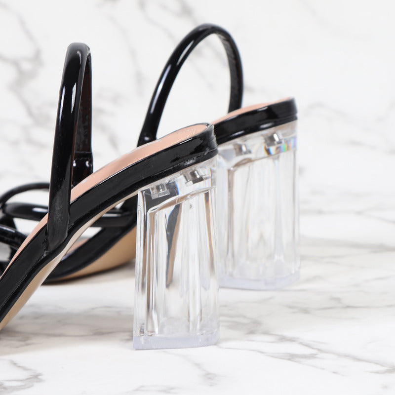 Spring And Summer All-match Thick-heeled Sandals With Transparent Heel