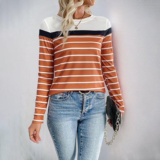 Casual Simple Style Basic Style Round Neck Striped Long-sleeved Top Women