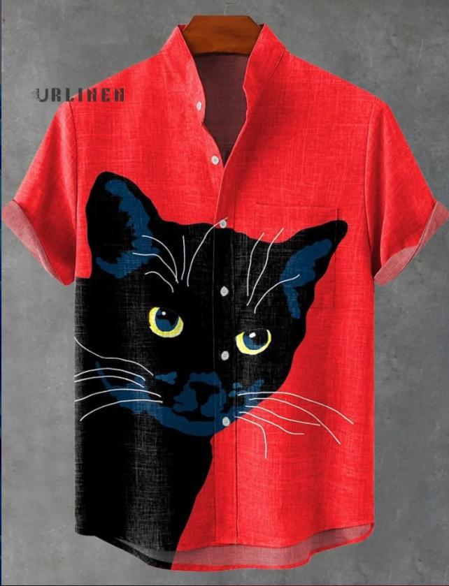 Pattern 3D Digital Printing Loose Trendy Short Sleeve Stand Collar Cardigan Shirt