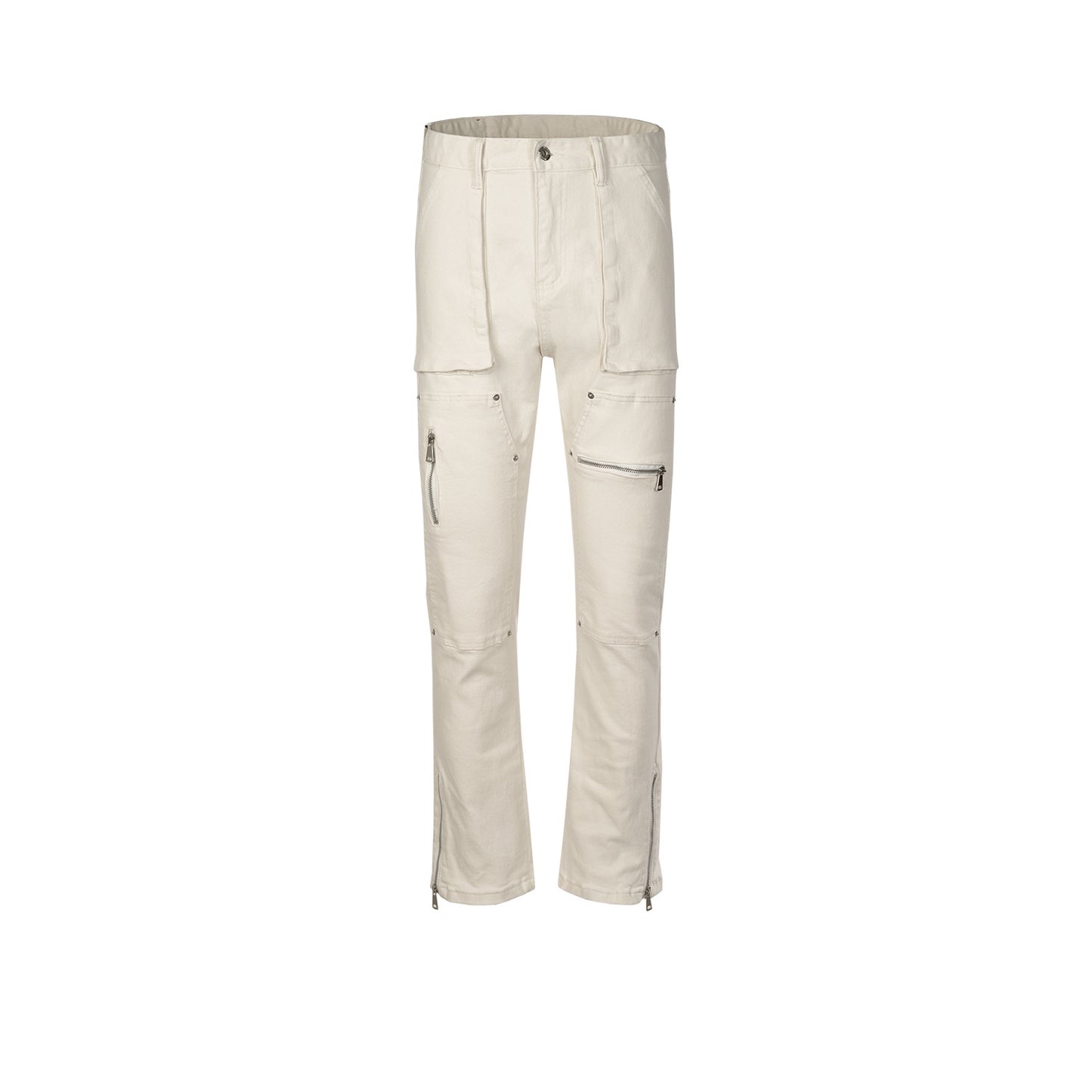 Mid-waist Slim Fit Trendy Men And Women Multi-zipper Jeans