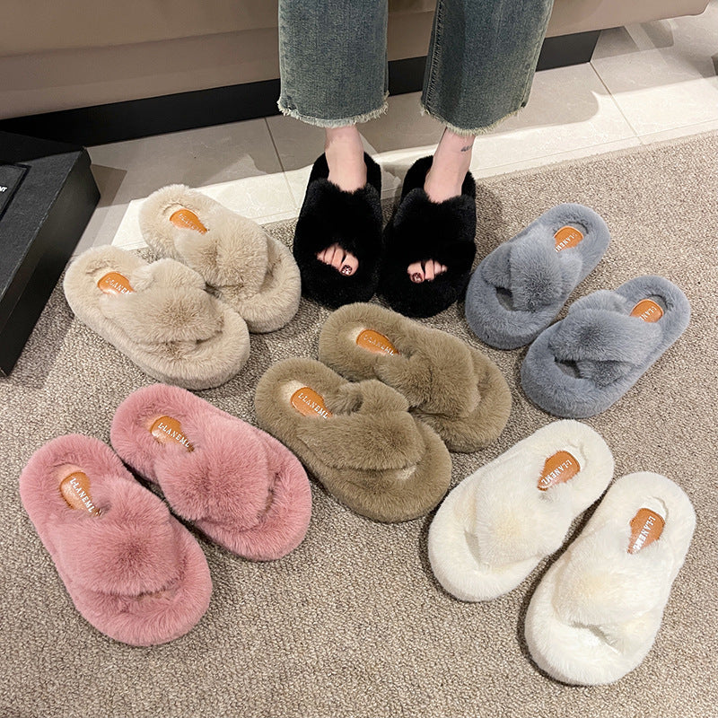 Plus Size Slippers Women's Thick Bottom 7cm Brushed Lining Home