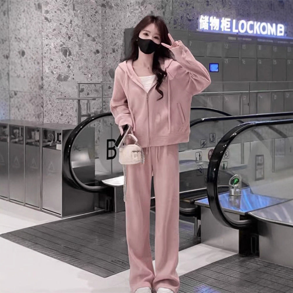 Loose Fashion Hooded Sweatshirt Wide Leg Pants