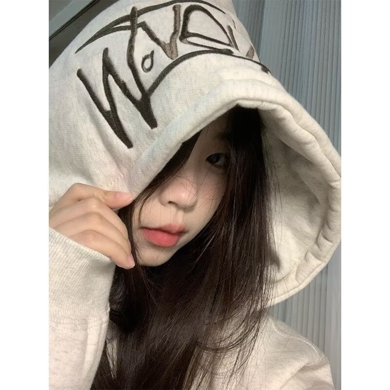 White And Gray Sweatshirt Women's New AutumnWinter Chinese-style Trendy Style