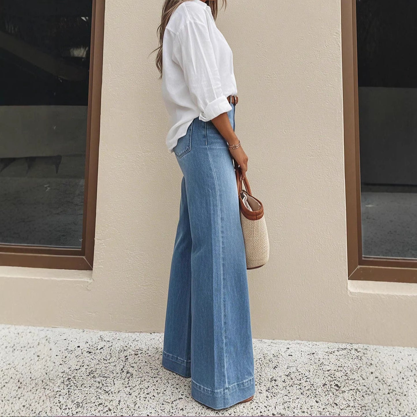 Womens Fashionable Vintage Washed Slim-Fit Jeans