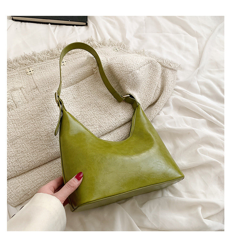 Fashion Women's Oil Wax PU Underarm Shoulder Bag