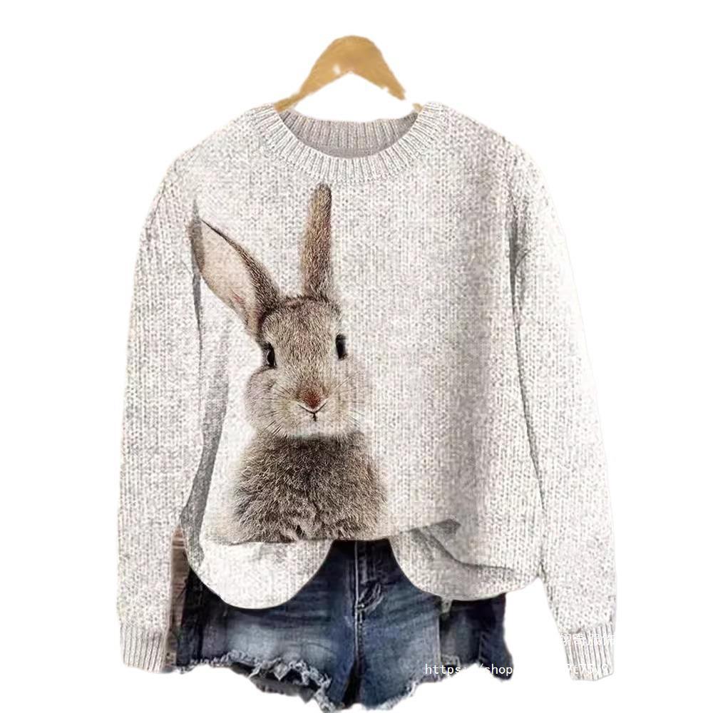 Womens Crew-neck Top With Animal Print