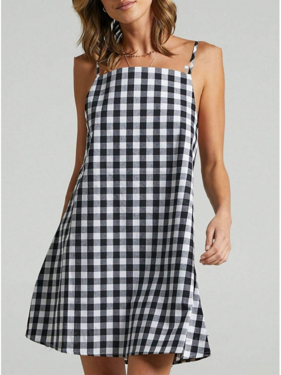 Classic Plaid Bohemian Sundress With Straps