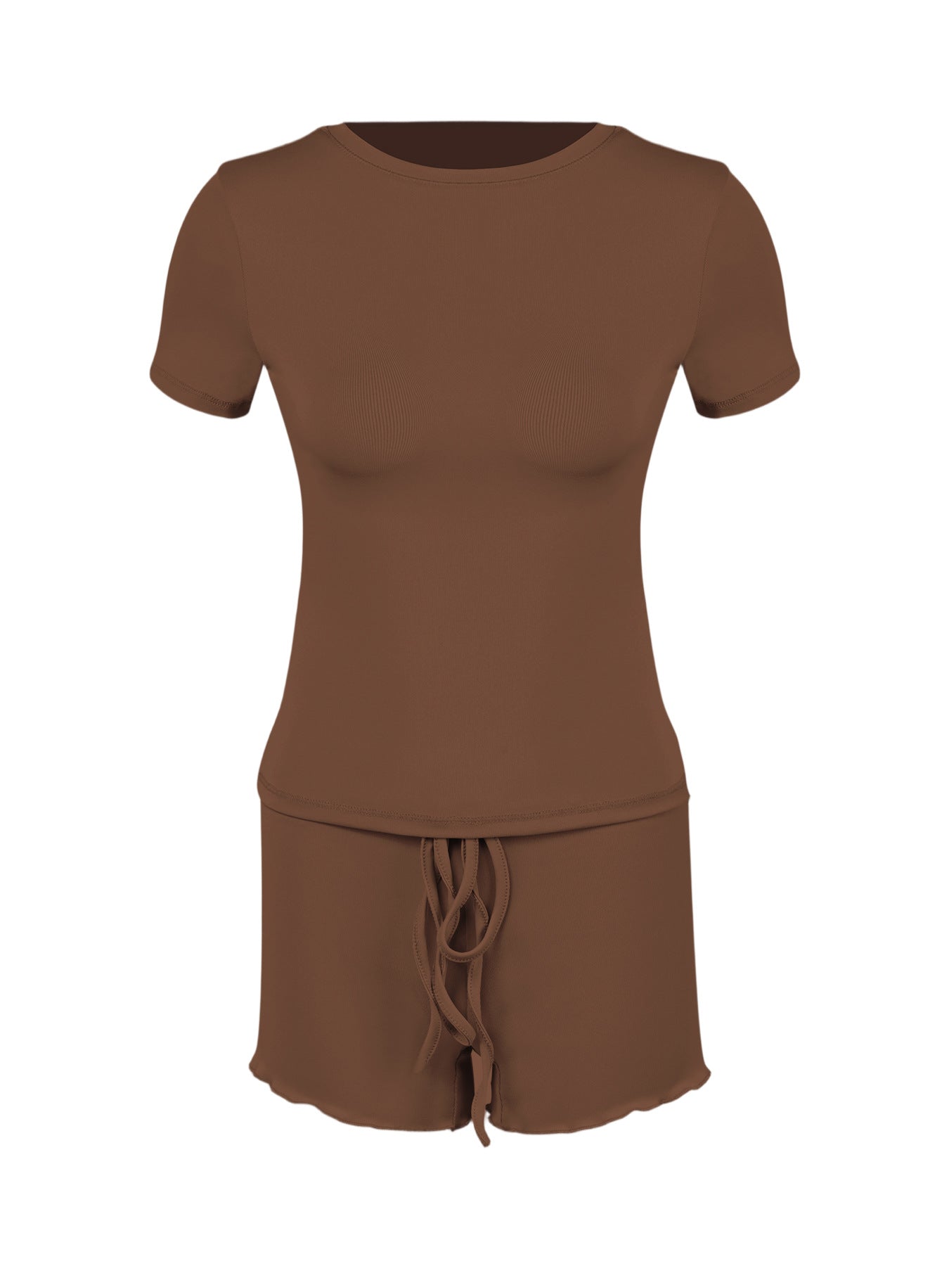 Womens Stylish Form-fitting Short-sleeve Set With A Crew Neck