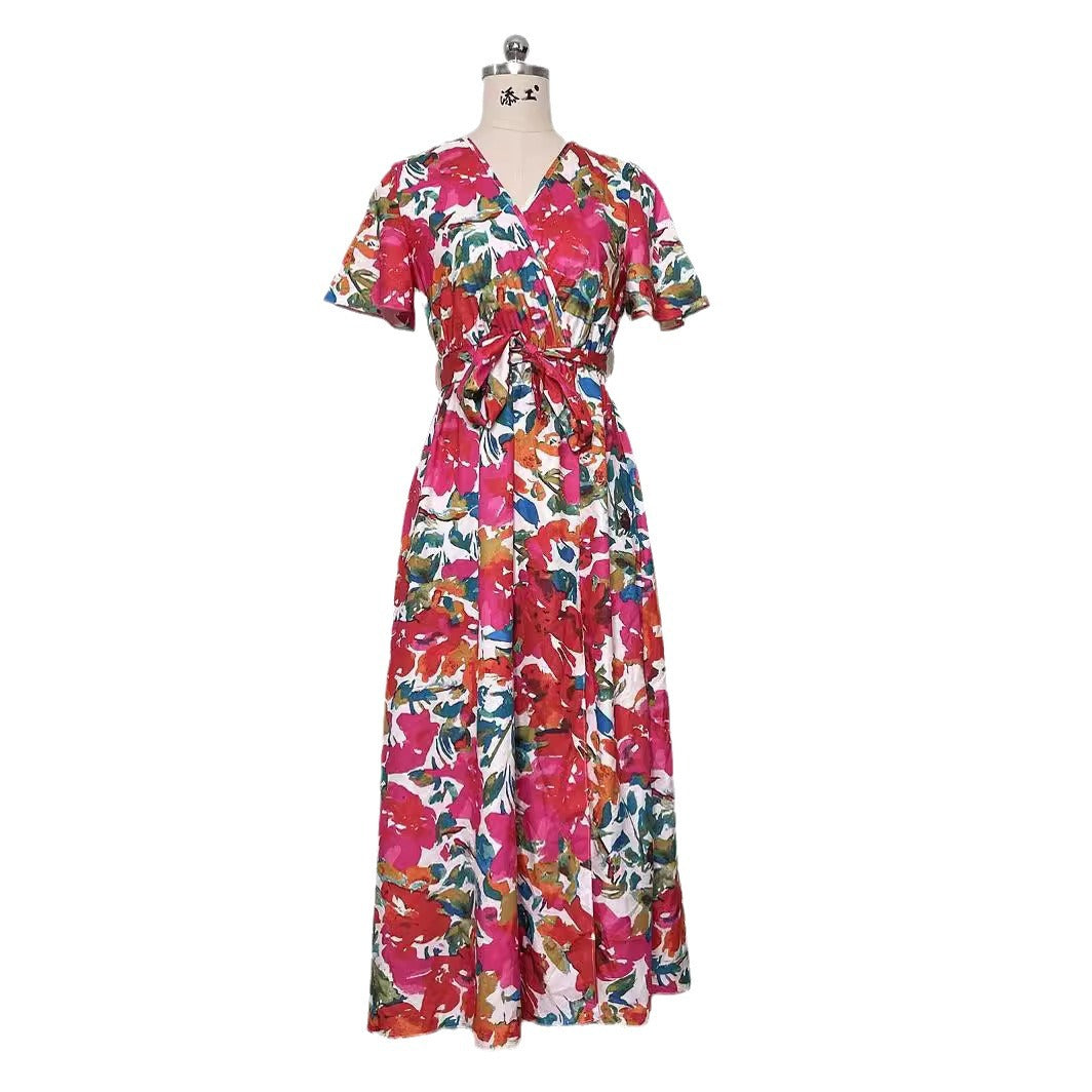 Summer Floral Print Slit Midi Dress