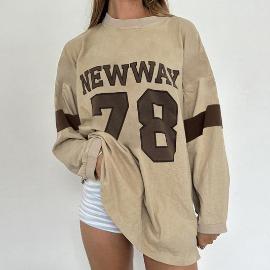 Piger College Style Digitalprint Rund Hals Løs Sweatshirt