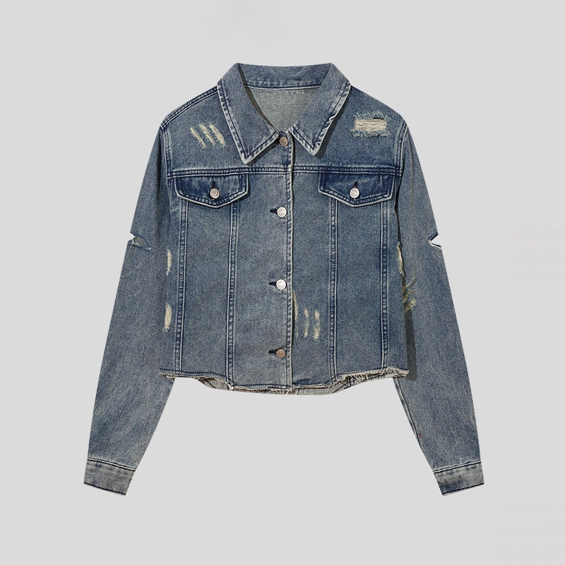 American Street Retro Ripped Denim Jacket