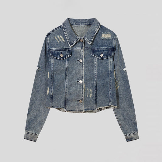 American Street Retro Ripped Denim Jacket