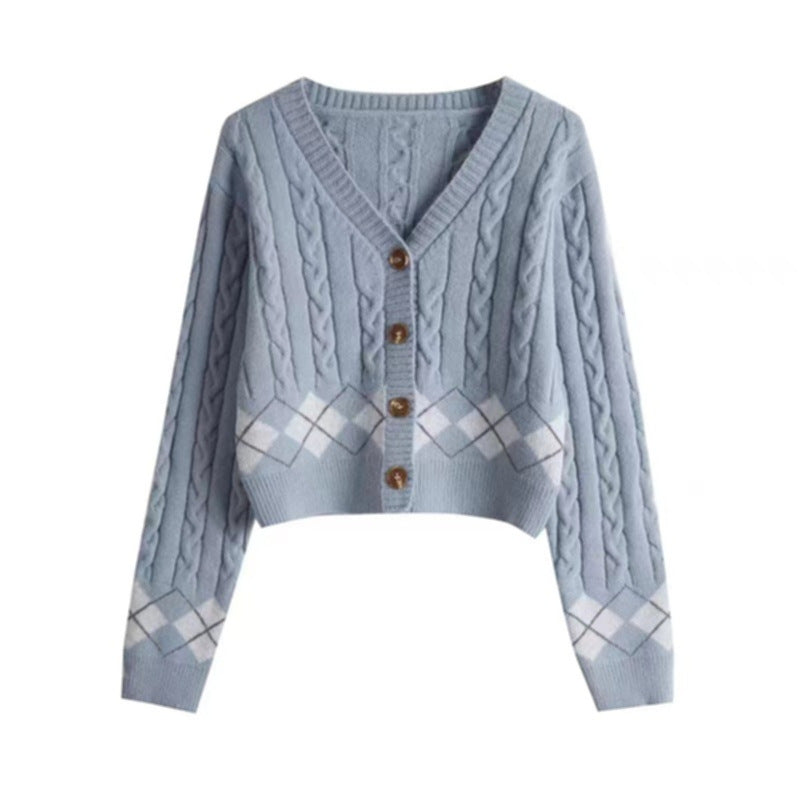 Plaid Hemp Pattern V-neck Single Breasted Cardigan Top
