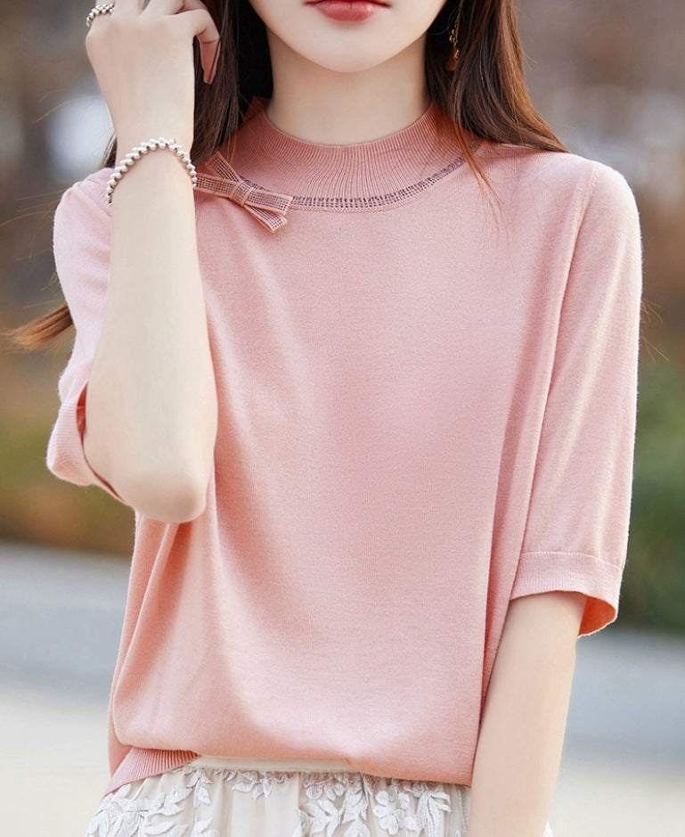 Half-high Collar Women's Versatile Thin Knit Top