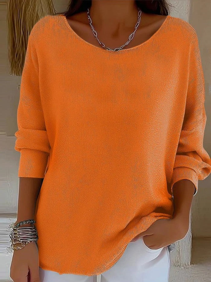 Womens Crew-neck Long-sleeve Pullover Top
