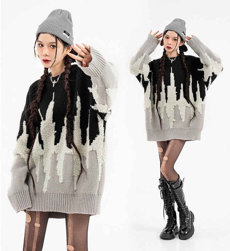 Contrast Vintage Flame Street Fashion Design Sweater
