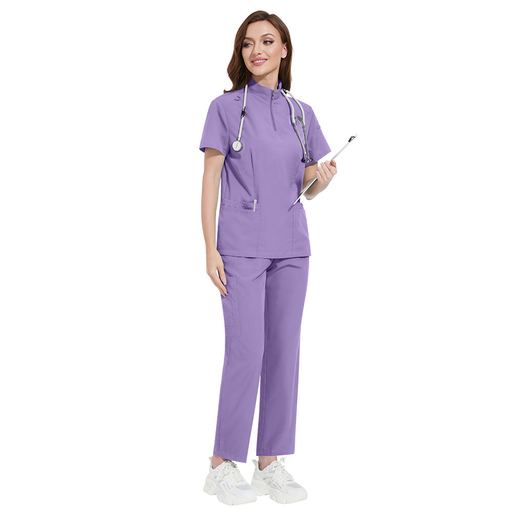 Solid-color Stand-up Collar ICU Nurse Pants