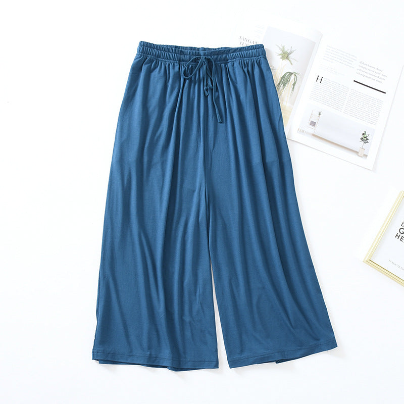 Three Quarter Solid Wide Leg Household Pants