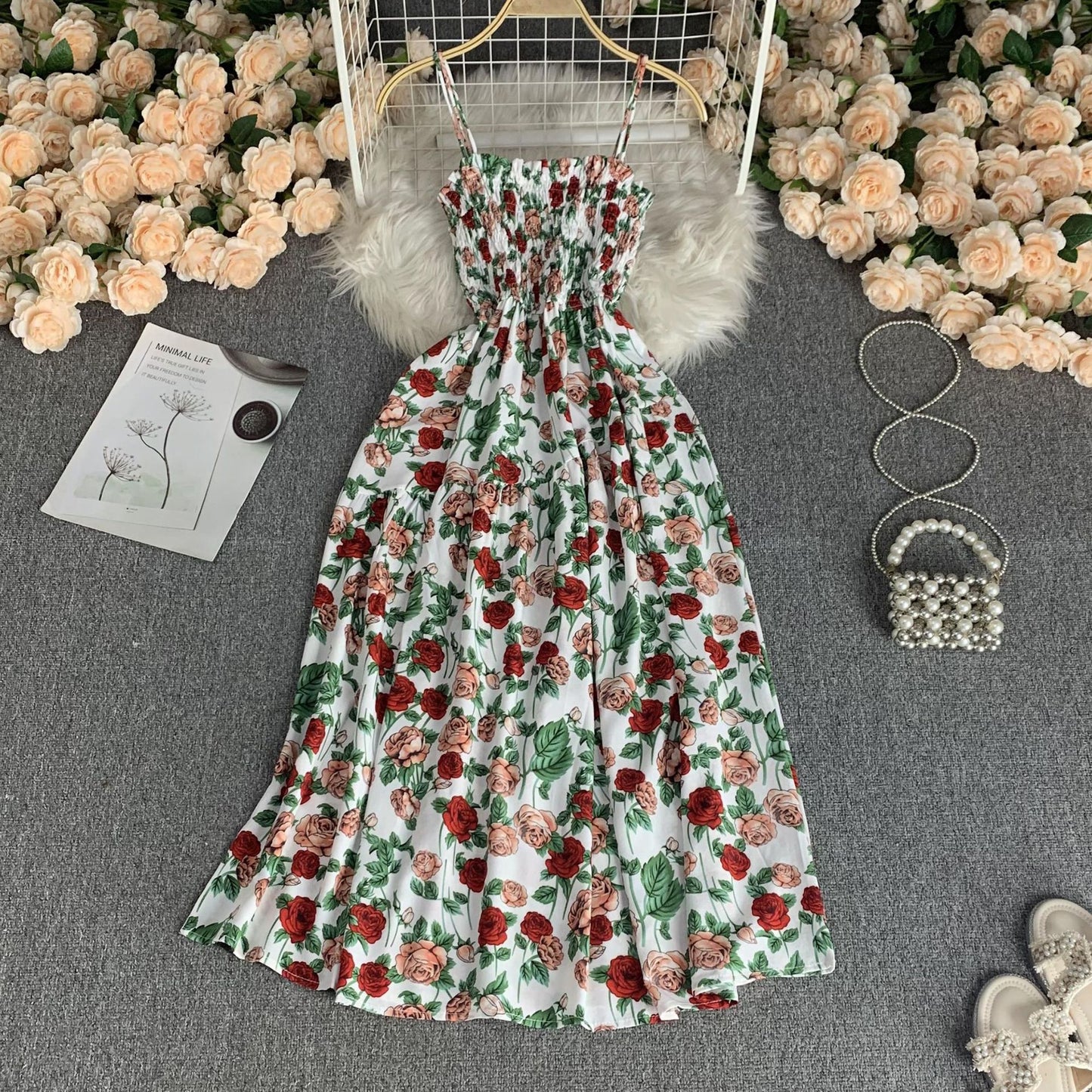 French Style Vintage Floral Bandeau Dress
