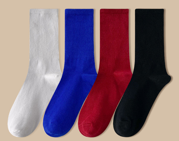Solid Color Women's Mid Tube Socks Pure Cotton Tide Black
