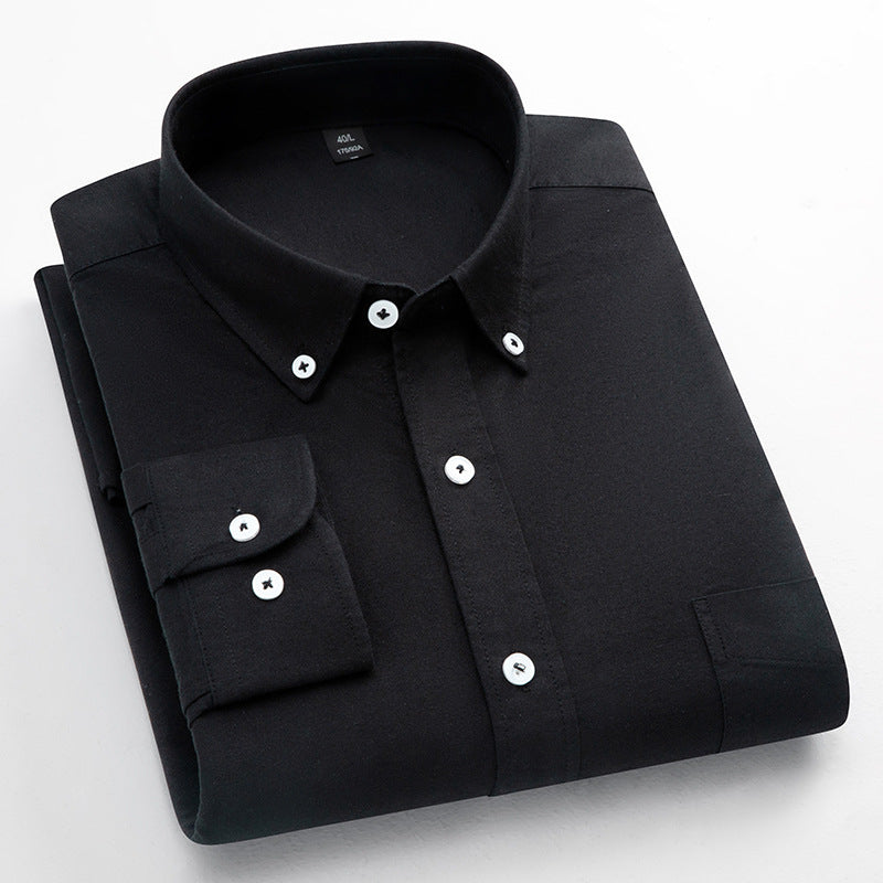Mens Pure Cotton Solid-Color Breathable Oxford Shirt