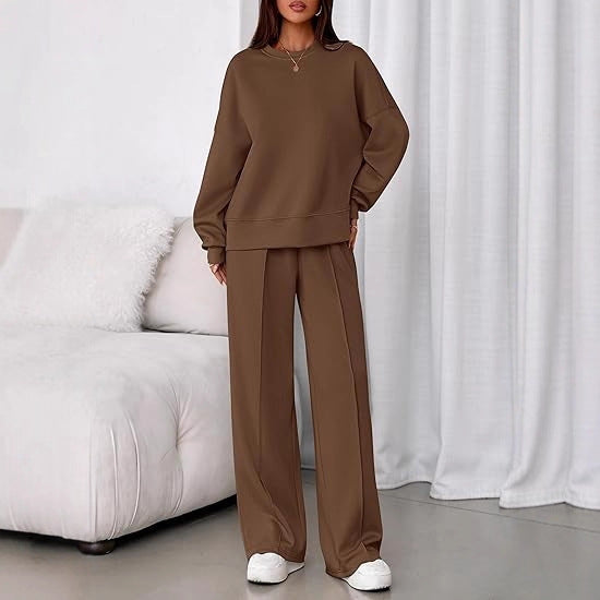 Solid-color Long-sleeve Hoodie And Zip-up Pants Two-piece Set