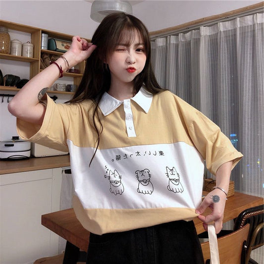 Soft Girl Polo Shirt Japanese Girl Short-sleeved T-shirt