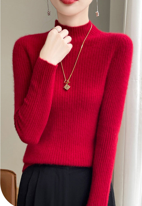 Women's Half Turtleneck Knitted Bottoming Shirt Slim Skin-friendly Soft Glutinous Sweater
