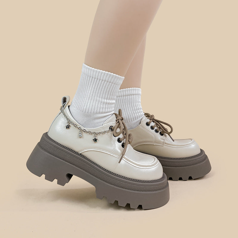 Amy And Mai British Style White Platform Leather Shoes