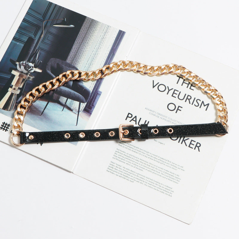 Belt Thin Chain Metal Buckle Design Belt