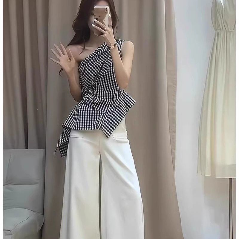 French Retro Plaid Shoulder Vest For Women