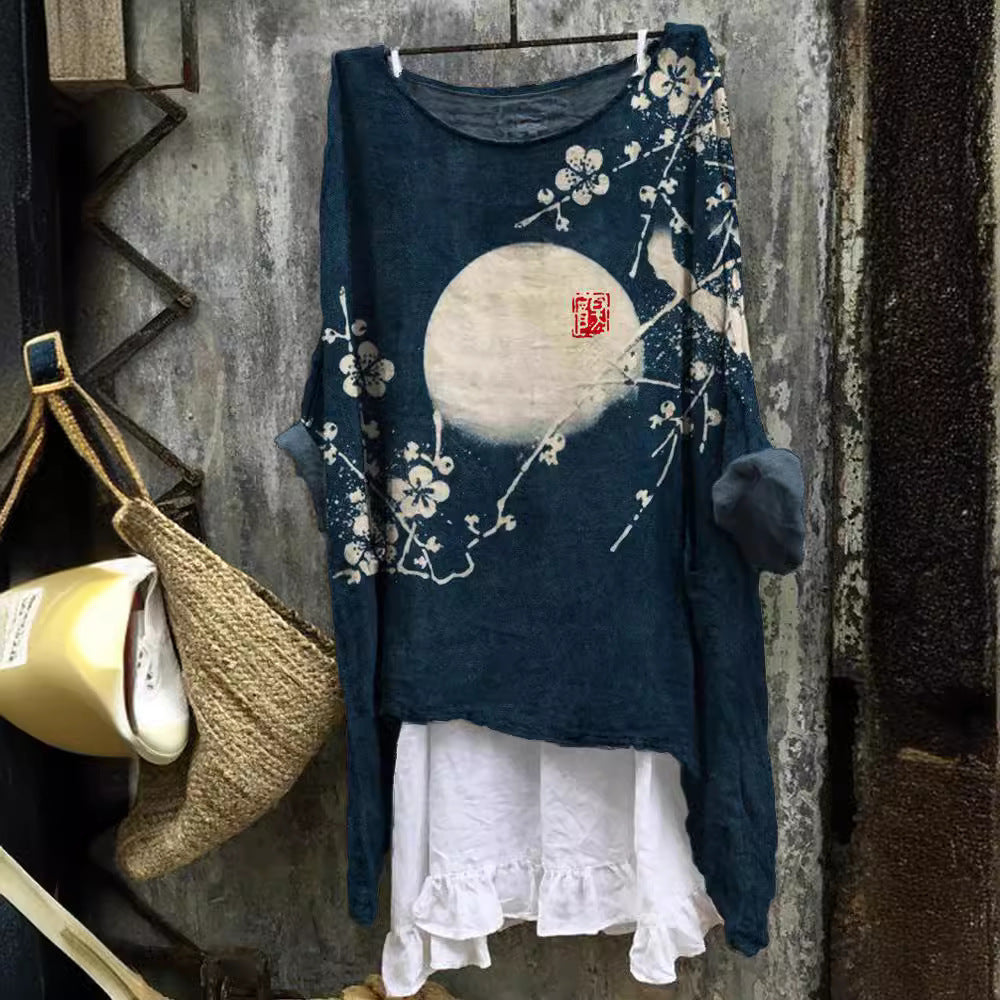 Womens Long-sleeve Casual Printed Pullover Top